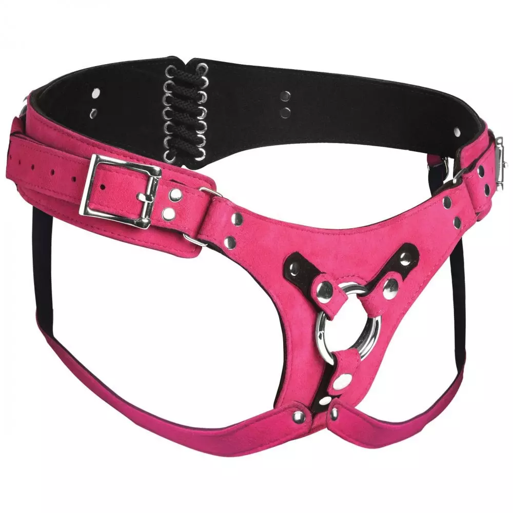 Strap U Bodice Deluxe Adjustable Leather Corset Harness In Pink